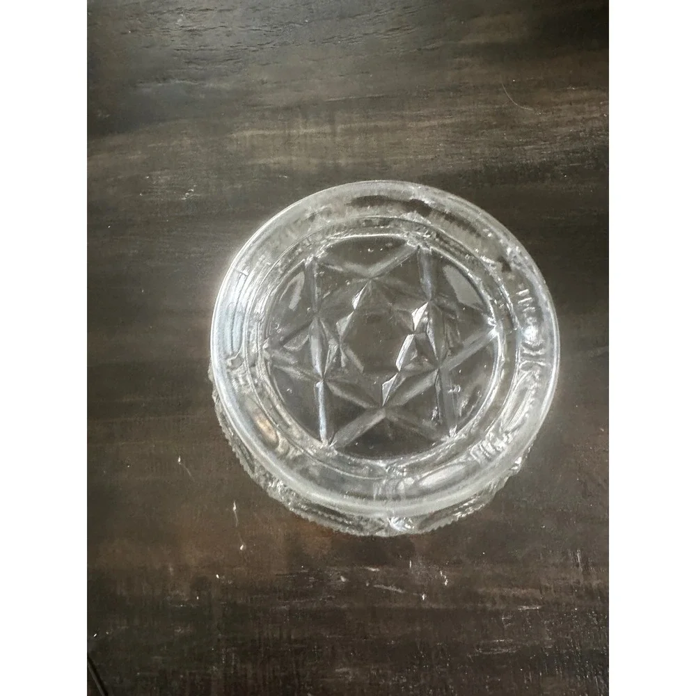 Etched Glass Hurricane Candle Holder Scalloped‎ Rim Starburst Base Clear